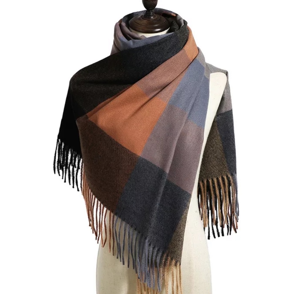 Classic Plaid Tartan Cashmere Scarf for Women Soft Check Tassel Scarves